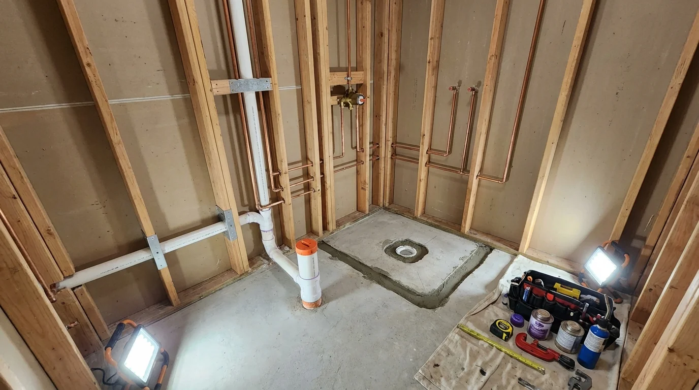 Bathroom rough-in plumbing during remodel by Johns Plumbing LLC in Cibecue